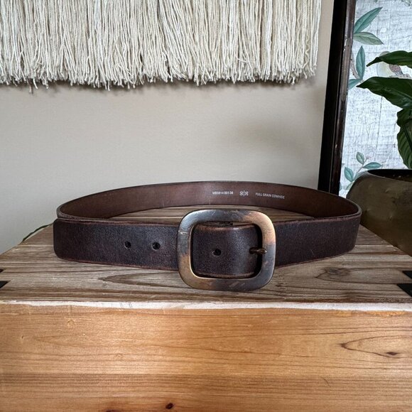 Fossil Brown Full Grain Genuine Leather Heavy Distressed Brass Buckle Size 36 - Picture 1 of 9